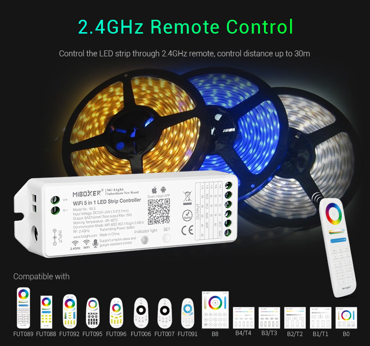 FluxTech ® MiBoxer 5 in 1 Smart WiFi LED Strip Controller, Amazon Alexa Voice Control Remote, Google Assistant and APP Control