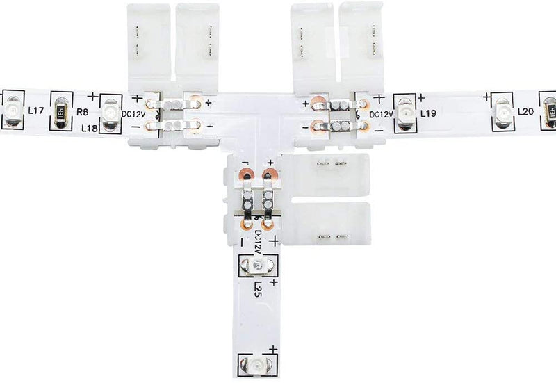 FluxTech - IP20 LED Strip Light T-Shape, L-Shape, X-Shaped Non-Waterproof Solderless Snap Strip to Strip Wire Connectors.  (Pack of 2)